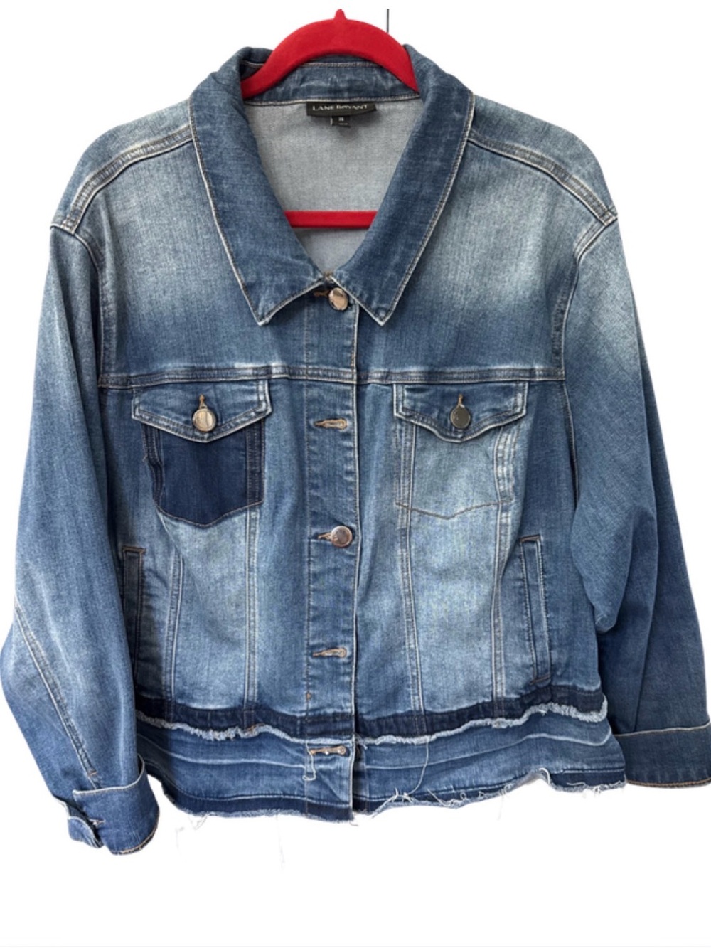 Lane Bryant Denim Jacket Size 26, Medium-Dark Wash, Distressed, Raw Hem Design
